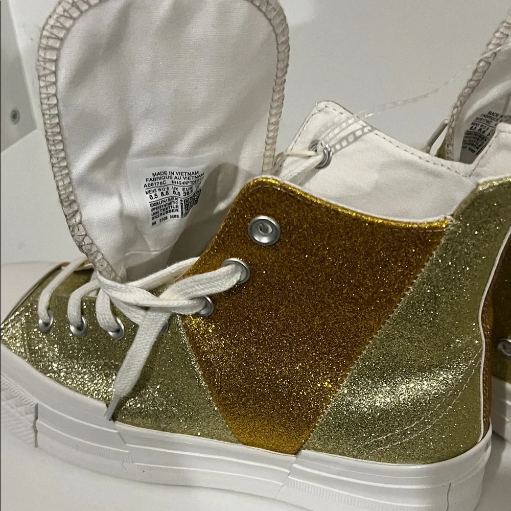Converse Gold and White Glitter High-Tops - Picture 2 of 5